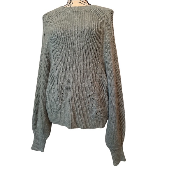 NWT American Eagle Dusty Blue Punch Out Mini Hole Long Sleeve Knit Sweater - L - Picture 1 of 4